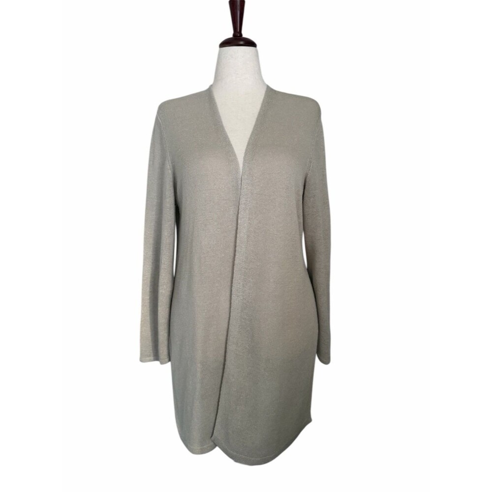 J.Jill Linen Blend Cardigan Duster Beige Open Front Lightweight Minimalist Sz. L
